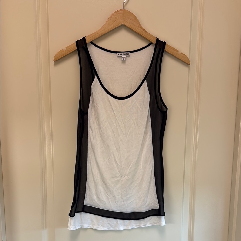 Express Women's Black and White Sheer Tank Top